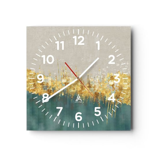 Zegar ścienny - Złota granica - 40x40cm - Art Deco Sztuka Pastelowe - Kwadratowy zegar szklany - Nowoczeny Stylowy Zegar do salonu do kuchni - Cichy i Modny zegar ARTTOR