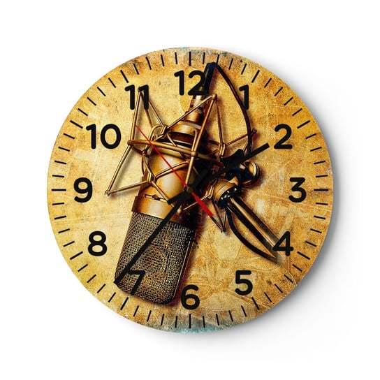 Zegar ścienny - Złote lata radia - 30x30cm - Mikrofon Muzyka Retro - Okrągły zegar ścienny - Nowoczeny Stylowy Zegar do salonu do kuchni - Cichy i Modny zegar ARTTOR