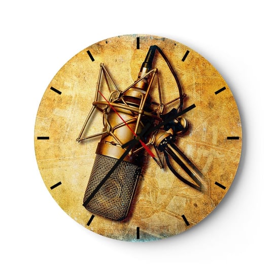 Zegar ścienny - Złote lata radia - 40x40cm - Mikrofon Muzyka Retro - Okrągły zegar ścienny - Nowoczeny Stylowy Zegar do salonu do kuchni - Cichy i Modny zegar ARTTOR