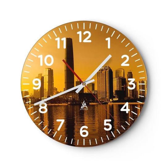 Zegar ścienny - Złote miasto - 30x30cm - Krajobraz Miasto Architektura - Okrągły zegar ścienny - Nowoczeny Stylowy Zegar do salonu do kuchni - Cichy i Modny zegar ARTTOR