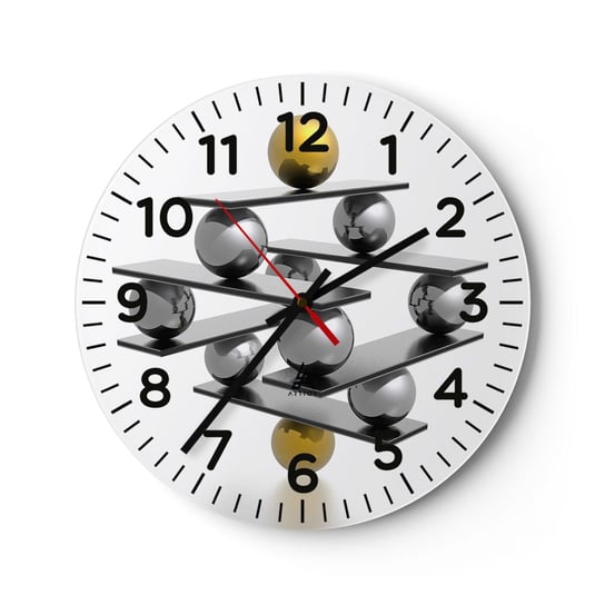 Zegar ścienny - Złoto-srebrna równowaga - 30x30cm - Abstrakcja Metalowe Kulki 3D - Okrągły zegar ścienny - Nowoczeny Stylowy Zegar do salonu do kuchni - Cichy i Modny zegar ARTTOR