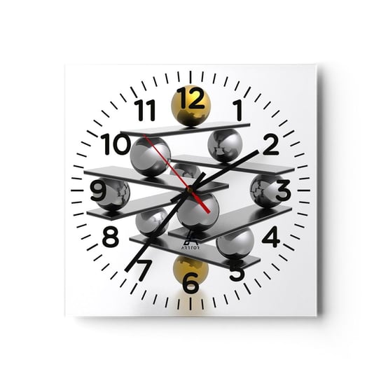 Zegar ścienny - Złoto-srebrna równowaga - 40x40cm - Abstrakcja Metalowe Kulki 3D - Kwadratowy zegar szklany - Nowoczeny Stylowy Zegar do salonu do kuchni - Cichy i Modny zegar ARTTOR
