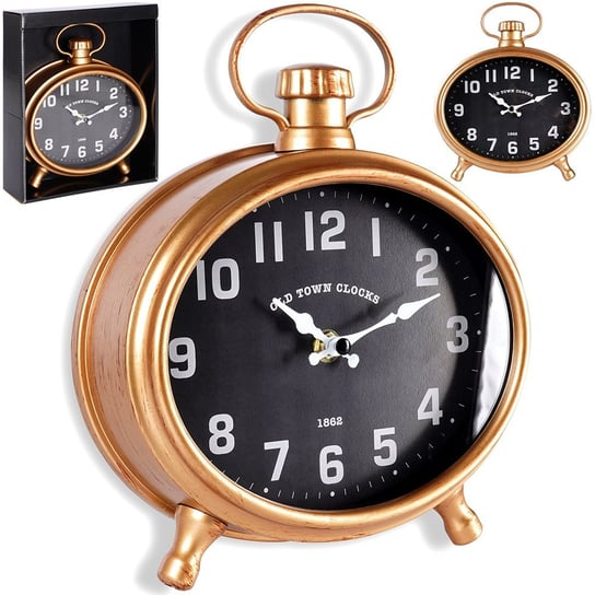 Zegar ścienny złoty czarny budzik 20,5x24 cm Vilde