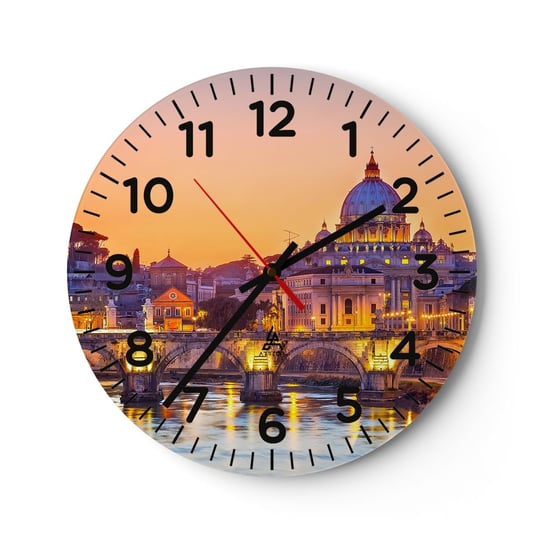 Zegar ścienny - Zmierzch nad Wiecznym Miastem - 30x30cm - Miasto Rzym Architektura - Okrągły zegar ścienny - Nowoczeny Stylowy Zegar do salonu do kuchni - Cichy i Modny zegar ARTTOR