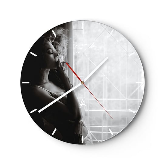 Zegar ścienny - Zmysłowa chwila - 40x40cm - Kobieta Papieros Sypialnia - Okrągły zegar ścienny - Nowoczeny Stylowy Zegar do salonu do kuchni - Cichy i Modny zegar ARTTOR