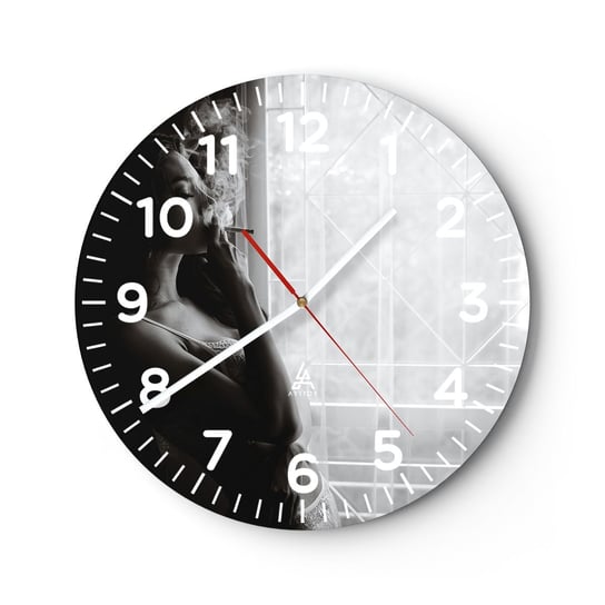 Zegar ścienny - Zmysłowa chwila - 40x40cm - Kobieta Papieros Sypialnia - Okrągły zegar szklany - Nowoczeny Stylowy Zegar do salonu do kuchni - Cichy i Modny zegar ARTTOR