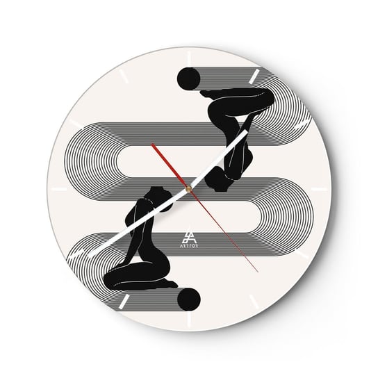 Zegar ścienny - Zmysłowa symetria - 30x30cm - Kobiety Linie Medytacja - Okrągły zegar na szkle - Nowoczeny Stylowy Zegar do salonu do kuchni - Cichy i Modny zegar ARTTOR