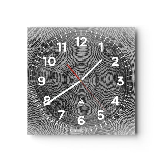 Zegar ścienny - Znak czasu - 30x30cm - Drzewo Pień Słoje Drzewa - Kwadratowy zegar ścienny - Nowoczeny Stylowy Zegar do salonu do kuchni - Cichy i Modny zegar ARTTOR