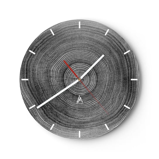 Zegar ścienny - Znak czasu - 30x30cm - Drzewo Pień Słoje Drzewa - Okrągły zegar na szkle - Nowoczeny Stylowy Zegar do salonu do kuchni - Cichy i Modny zegar ARTTOR