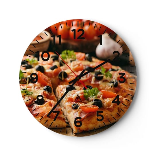 Zegar ścienny - Znów ci się upiekło - 30x30cm - Gastronomia Pizza Pomidor - Okrągły zegar ścienny - Nowoczeny Stylowy Zegar do salonu do kuchni - Cichy i Modny zegar ARTTOR