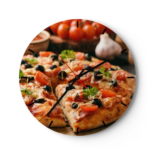 Zegar ścienny - Znów ci się upiekło - 40x40cm - Gastronomia Pizza Pomidor - Okrągły zegar ścienny - Nowoczeny Stylowy Zegar do salonu do kuchni - Cichy i Modny zegar ARTTOR