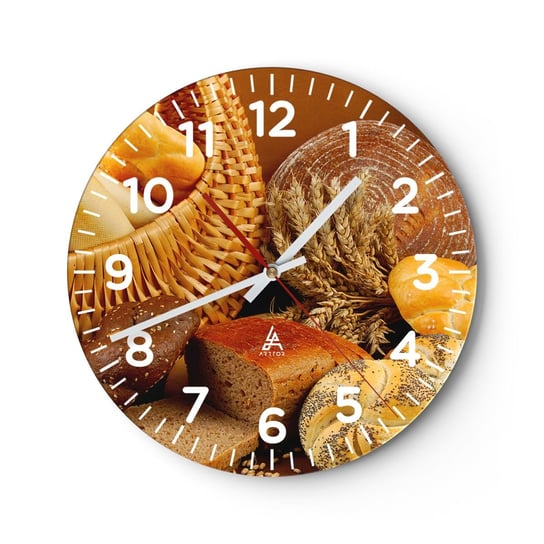 Zegar ścienny - Znowu się nam upiekło - 30x30cm - Gastronomia Pieczywo Chleb - Okrągły zegar ścienny - Nowoczeny Stylowy Zegar do salonu do kuchni - Cichy i Modny zegar ARTTOR