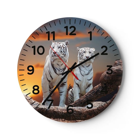 Zegar ścienny - Zupełnie jak w Narni - 40x40cm - Zwierzęta Tygrys Zachód Słońca - Okrągły zegar szklany - Nowoczeny Stylowy Zegar do salonu do kuchni - Cichy i Modny zegar ARTTOR