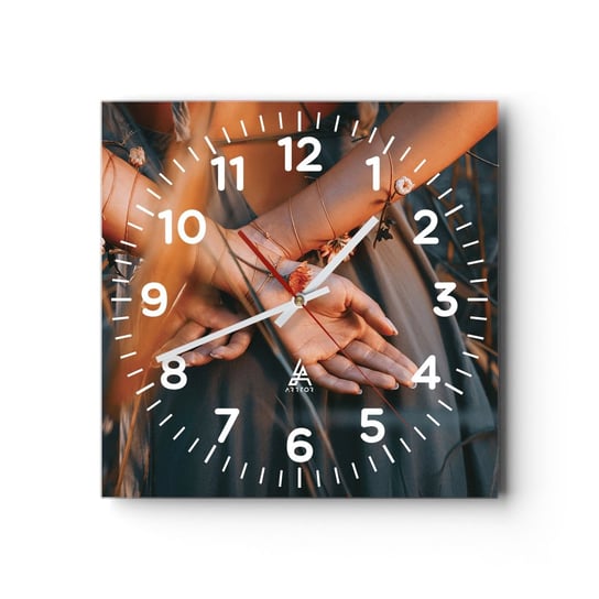 Zegar ścienny - Związana z naturą - 30x30cm - Kobiece Dłonie Biżuteria Vintage - Kwadratowy zegar ścienny - Nowoczeny Stylowy Zegar do salonu do kuchni - Cichy i Modny zegar ARTTOR
