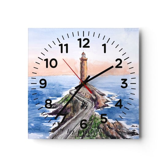 Zegar ścienny - Zwrócona ku morzu - 30x30cm - Latarnia Morska Wybrzeże Nadmorski - Kwadratowy zegar ścienny - Nowoczeny Stylowy Zegar do salonu do kuchni - Cichy i Modny zegar ARTTOR