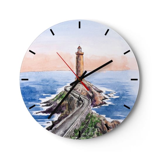Zegar ścienny - Zwrócona ku morzu - 30x30cm - Latarnia Morska Wybrzeże Nadmorski - Okrągły zegar na szkle - Nowoczeny Stylowy Zegar do salonu do kuchni - Cichy i Modny zegar ARTTOR