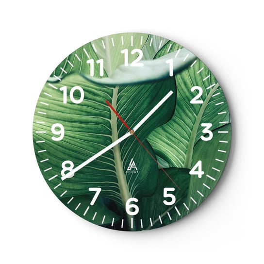 Zegar ścienny - Życie intensywnie zielone - 30x30cm - Liście Egzotyczny Botaniczny - Okrągły zegar ścienny - Nowoczeny Stylowy Zegar do salonu do kuchni - Cichy i Modny zegar ARTTOR