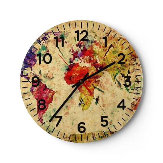 Zegar ścienny - Życie jak barwny papier mapy - 30x30cm - Mapa Świata Kontynenty Podróże - Okrągły zegar ścienny - Nowoczeny Stylowy Zegar do salonu do kuchni - Cichy i Modny zegar ARTTOR