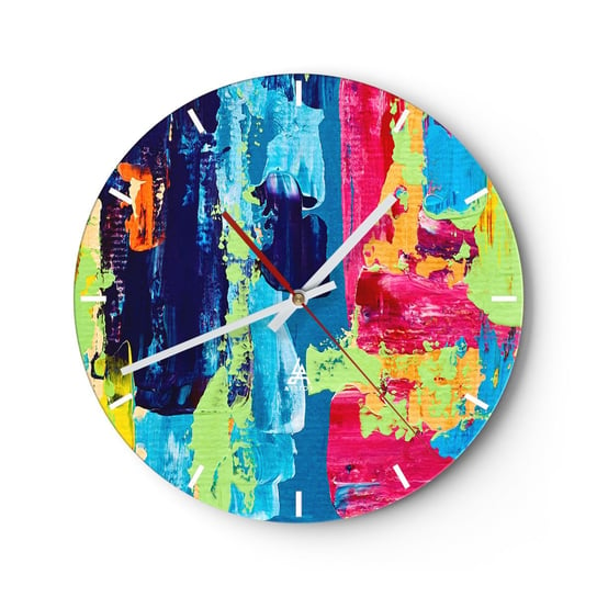 Zegar ścienny - Życie jest piękne! - 30x30cm - Abstrakcja Grafika Sztuka - Okrągły zegar na szkle - Nowoczeny Stylowy Zegar do salonu do kuchni - Cichy i Modny zegar ARTTOR