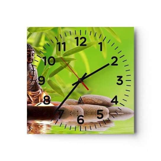 Zegar ścienny - Życie jest piękne - 30x30cm - Budda Bambus Spa - Kwadratowy zegar ścienny - Nowoczeny Stylowy Zegar do salonu do kuchni - Cichy i Modny zegar ARTTOR