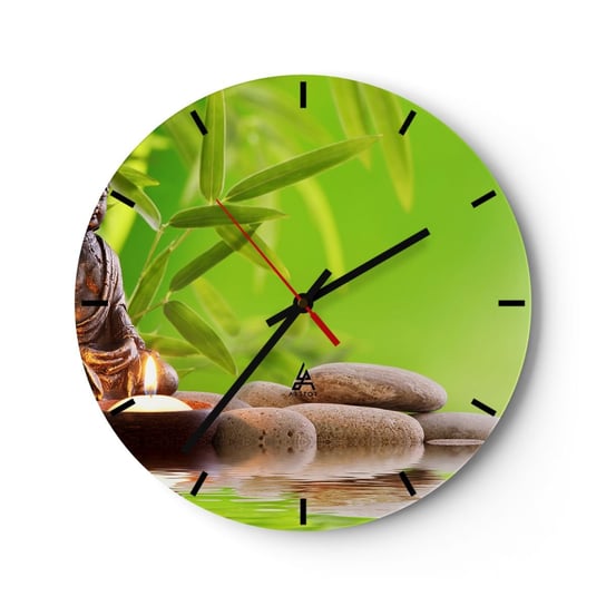 Zegar ścienny - Życie jest piękne - 30x30cm - Budda Bambus Spa - Okrągły zegar na szkle - Nowoczeny Stylowy Zegar do salonu do kuchni - Cichy i Modny zegar ARTTOR