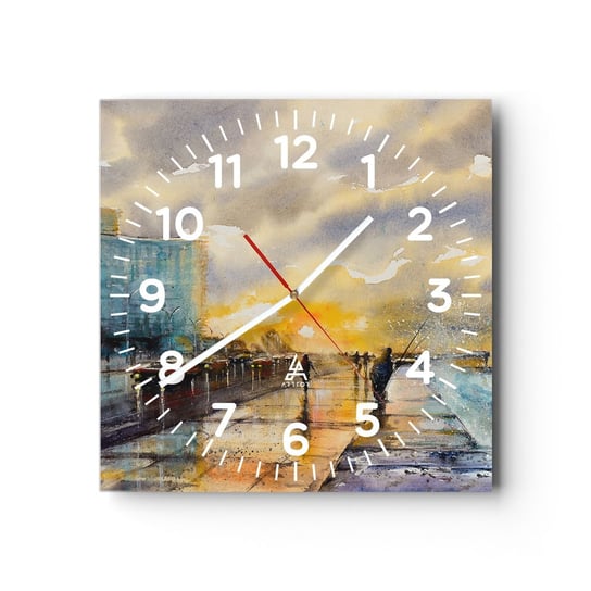 Zegar ścienny - Życie na brzegu - 40x40cm - Pejzaż Sztuka Zachód Słońca - Kwadratowy zegar szklany - Nowoczeny Stylowy Zegar do salonu do kuchni - Cichy i Modny zegar ARTTOR