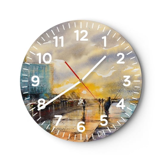 Zegar ścienny - Życie na brzegu - 40x40cm - Pejzaż Sztuka Zachód Słońca - Okrągły zegar szklany - Nowoczeny Stylowy Zegar do salonu do kuchni - Cichy i Modny zegar ARTTOR