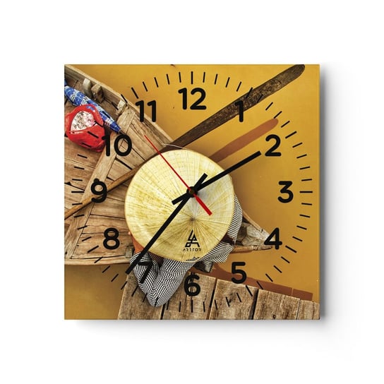 Zegar ścienny - Życie na żółtej rzece - 40x40cm - Rzeka Mekong Łódka Drewniany Pomost - Kwadratowy zegar szklany - Nowoczeny Stylowy Zegar do salonu do kuchni - Cichy i Modny zegar ARTTOR