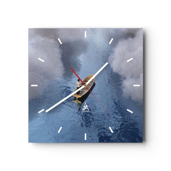Zegar ścienny - Życie – podróż – niewiadoma - 40x40cm - Łódka Jezioro Chmury - Kwadratowy zegar ścienny - Nowoczeny Stylowy Zegar do salonu do kuchni - Cichy i Modny zegar ARTTOR