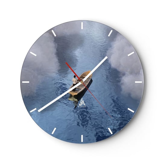 Zegar ścienny - Życie – podróż – niewiadoma - 40x40cm - Łódka Jezioro Chmury - Okrągły zegar ścienny - Nowoczeny Stylowy Zegar do salonu do kuchni - Cichy i Modny zegar ARTTOR