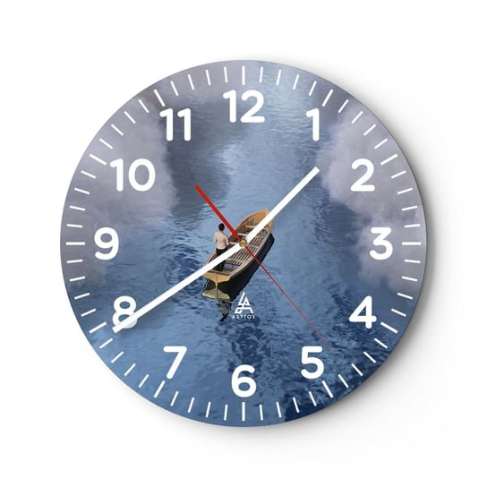 Zegar ścienny - Życie – podróż – niewiadoma - 40x40cm - Łódka Jezioro Chmury - Okrągły zegar szklany - Nowoczeny Stylowy Zegar do salonu do kuchni - Cichy i Modny zegar ARTTOR