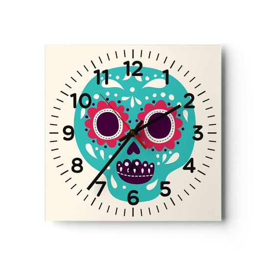 Zegar ścienny - Życie – zabawa aż do śmierci - 30x30cm - Czaszka Meksyk Meksykański - Kwadratowy zegar ścienny - Nowoczeny Stylowy Zegar do salonu do kuchni - Cichy i Modny zegar ARTTOR