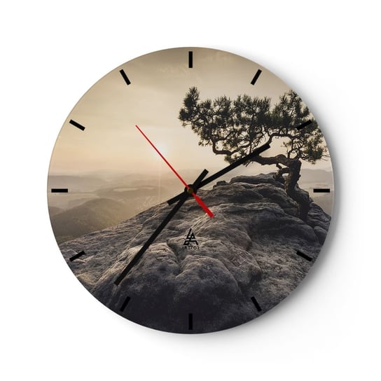 Zegar ścienny - Życie zawsze zwycięża - 40x40cm - Krajobraz Górski Sosna Góry - Okrągły zegar ścienny - Nowoczeny Stylowy Zegar do salonu do kuchni - Cichy i Modny zegar ARTTOR