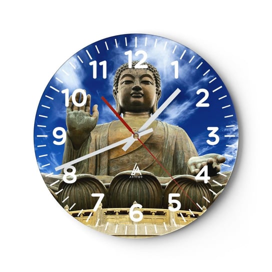 Zegar ścienny - Żyj bez strachu - 40x40cm - Budda Religia Azja - Okrągły zegar szklany - Nowoczeny Stylowy Zegar do salonu do kuchni - Cichy i Modny zegar ARTTOR