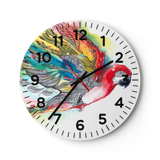 Zegar ścienny - Żyj kolorowo - 30x30cm - Ptak Papuga Kolorowe Pióra - Okrągły zegar ścienny - Nowoczeny Stylowy Zegar do salonu do kuchni - Cichy i Modny zegar ARTTOR