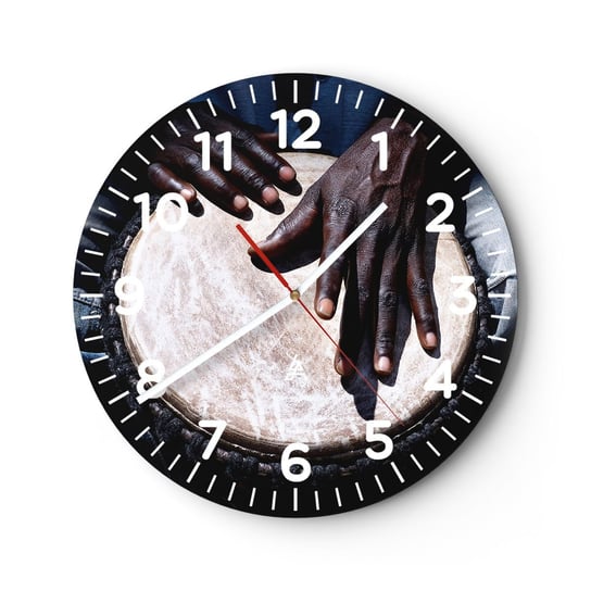 Zegar ścienny - Żyj w swoim rytmie - 30x30cm - Bęben Muzyka Afryka - Okrągły zegar ścienny - Nowoczeny Stylowy Zegar do salonu do kuchni - Cichy i Modny zegar ARTTOR
