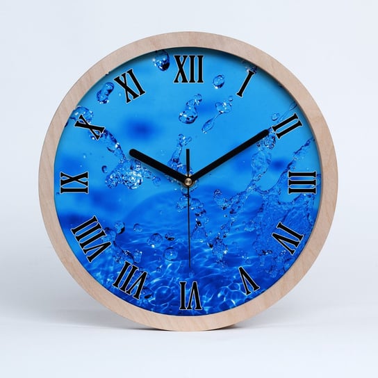 Zegar stylowy z drewna duży krople wody fi 30 cm, Tulup Tulup
