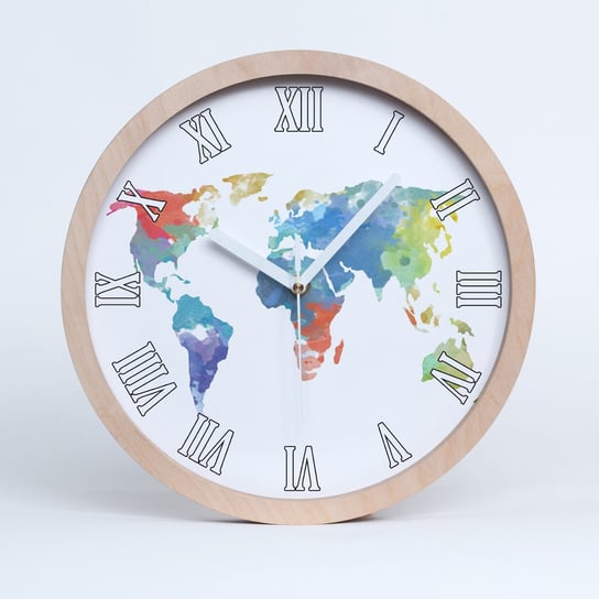 Zegar stylowy z drewna duży mapa świata fi 30 cm, Tulup Tulup