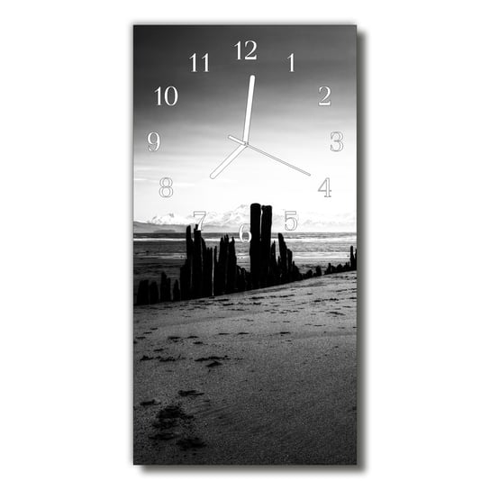 Zegar szklany Krajobrazy Plaża góry Czarno-biały Tulup