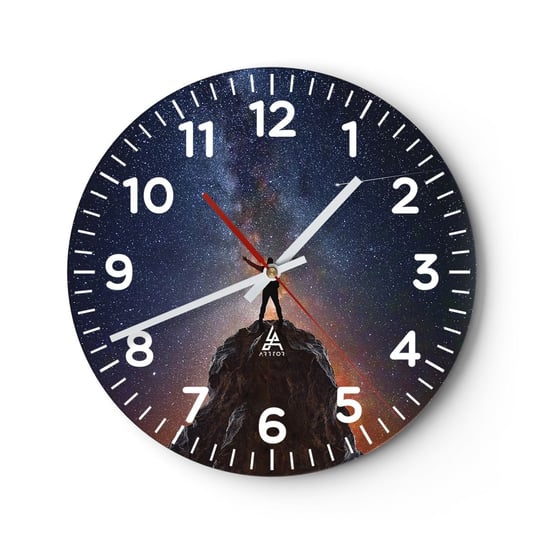 Zegar szklany - Moc jest ze mną! - 30x30cm - Abstrakcja Kosmos Człowiek - Okrągły zegar ścienny - Nowoczeny Stylowy Zegar do salonu do kuchni - Cichy i Modny zegar ARTTOR