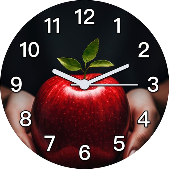 Zegar szklany na ścianę do kuchni czerwone jabłko duży owoc 30x30 cm Szklany zegar ścienny