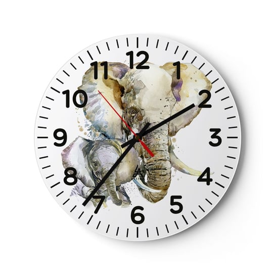 Zegar szklany - Nie ma jak u mamy - 30x30cm - Zwierzęta Słoń Grafika - Okrągły zegar ścienny - Nowoczeny Stylowy Zegar do salonu do kuchni - Cichy i Modny zegar ARTTOR