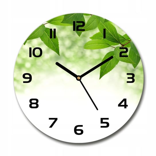 Zegar szklany okrągły Zielone liście fi 30 cm Inna marka