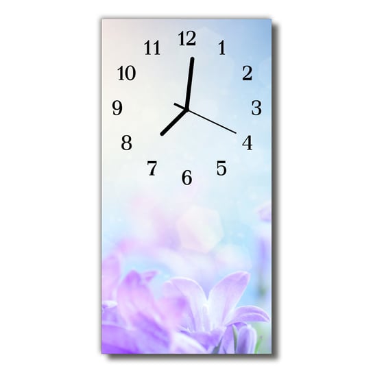 Zegar szklany pionowy Kwiaty Fioletowy purpurowy Tulup