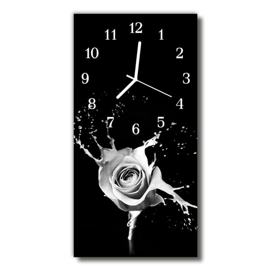 Zegar szklany pionowy Kwiaty Róża sztuka czarny Tulup