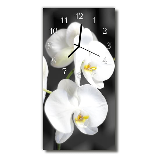 Zegar szklany pionowy Kwiaty Storczyk biały Tulup