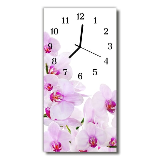 Zegar szklany pionowy Kwiaty Storczyki purpurowy Tulup