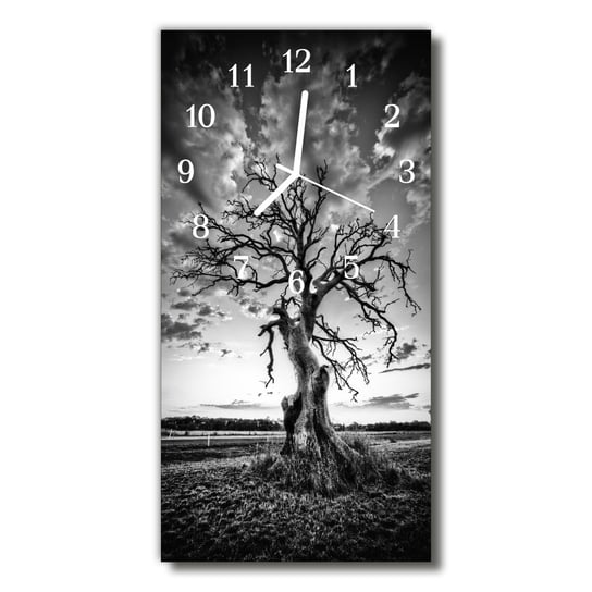 Zegar szklany pionowy Natura Drzewo Czarno-biały Tulup