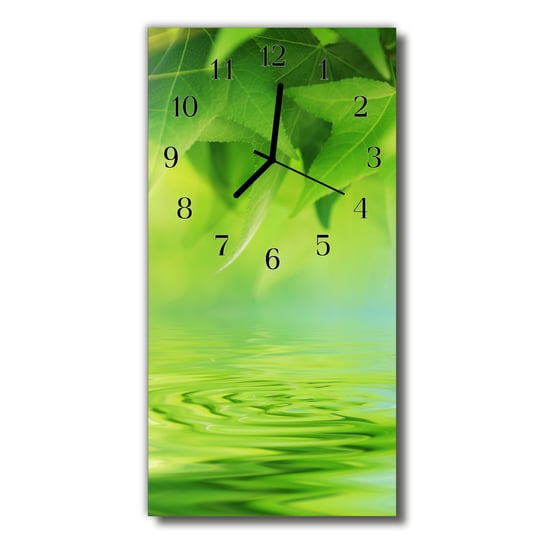 Zegar szklany pionowy Natura Liście wody zielony Tulup
