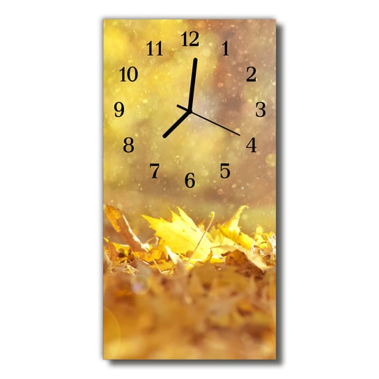 Zegar szklany pionowy Natura Liście złoto Tulup